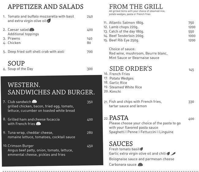 Menu at Saffron restaurant, LapuLapu City, Crimson Resort and Spa