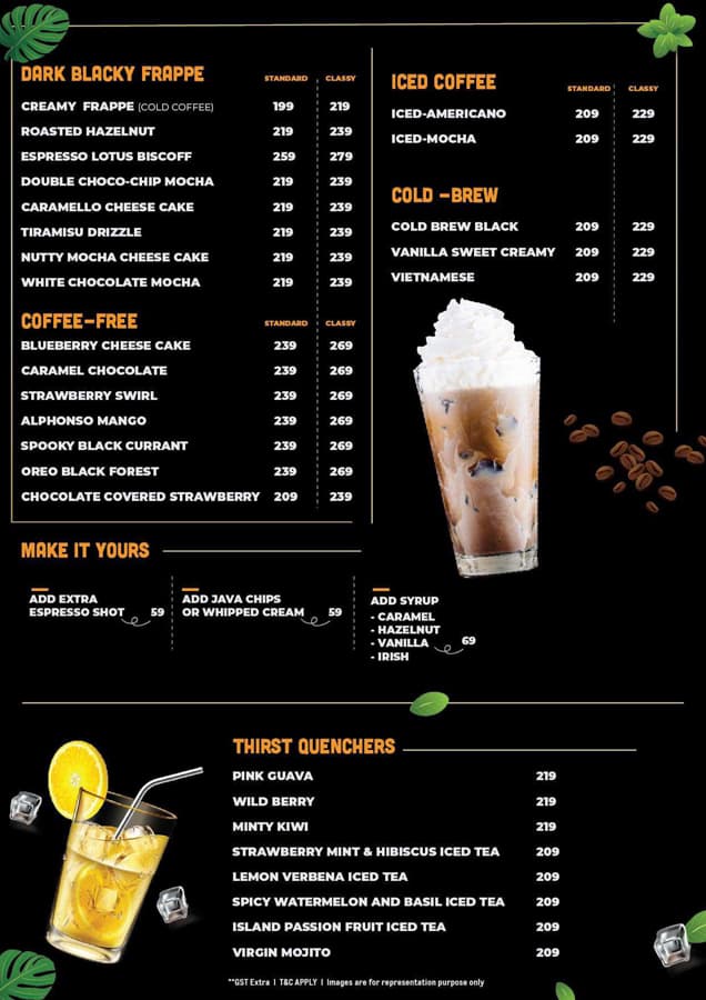 Menu of The Black Coffee Cafe, Sector 62, Noida