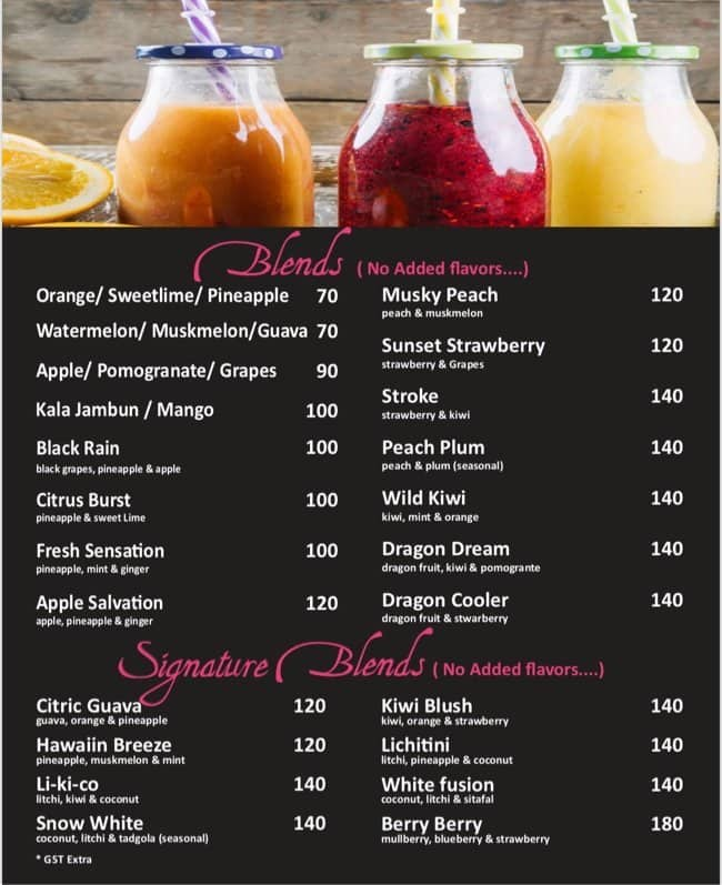 Juices N Chills Menu Menu For Juices N Chills Borivali West