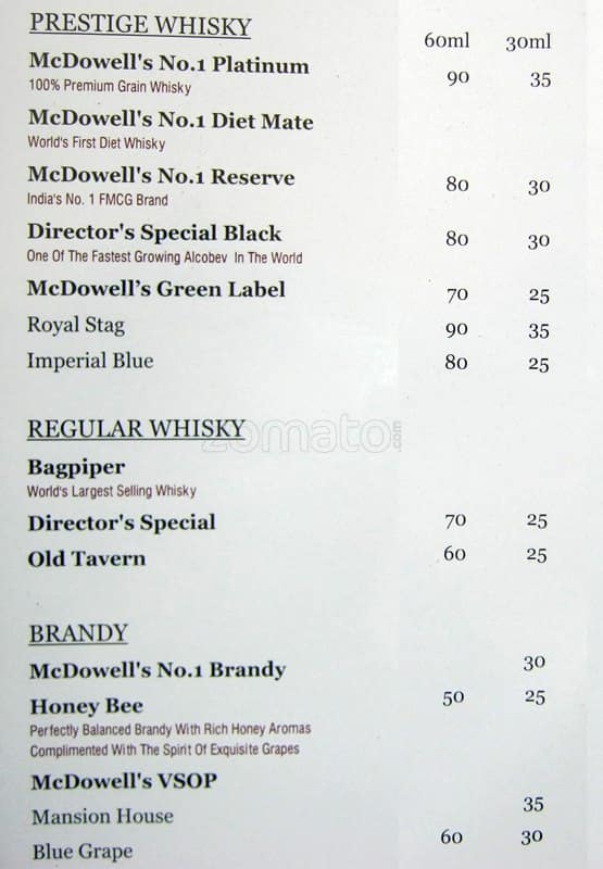Kartik Resto-Bar menu