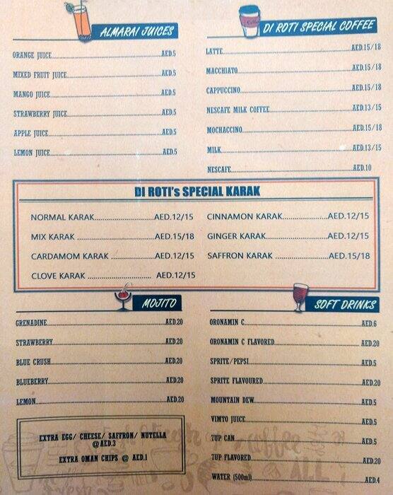 Coffee Roti Menu Menu at Di Roti Cafe, Abu Dhabi
