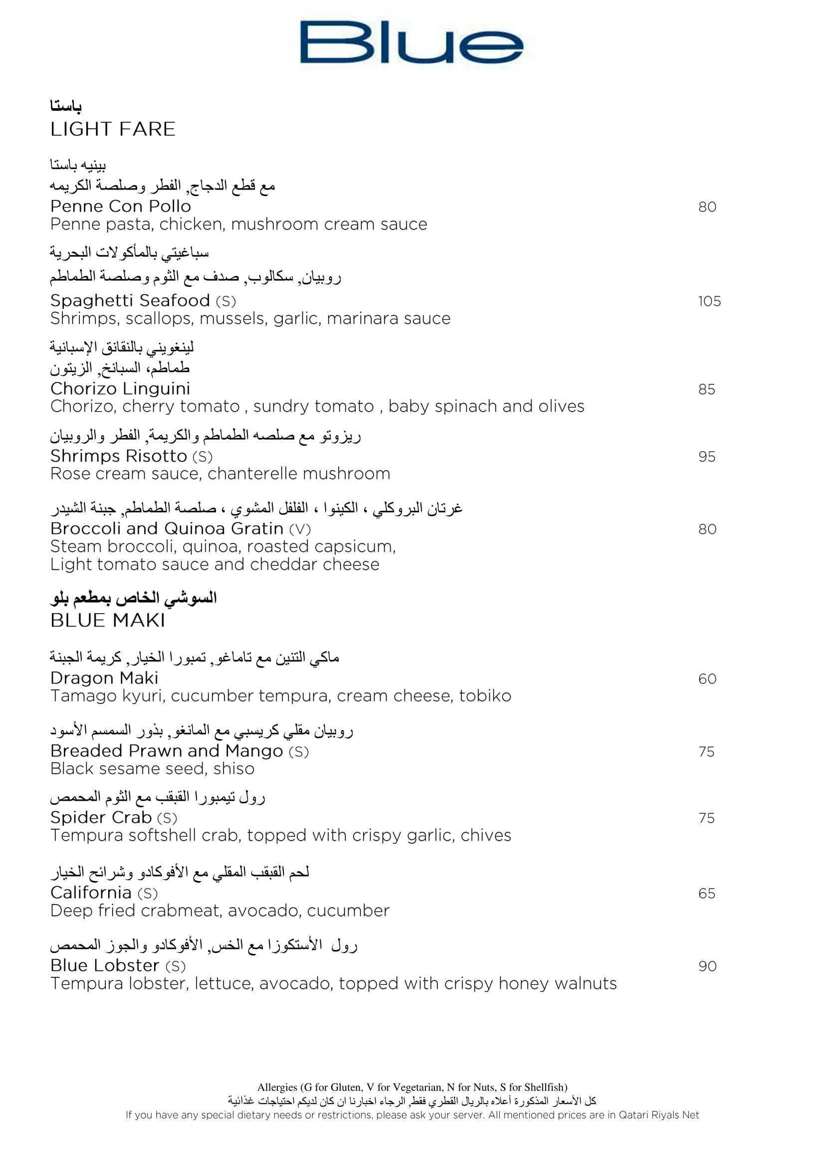 Grand Cafe menu