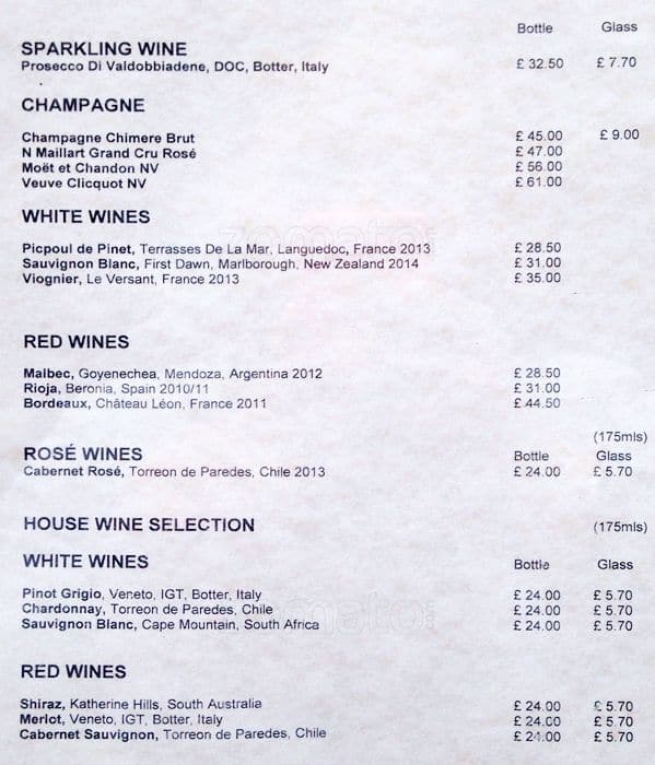 Menu at The Dome restaurant, Edinburgh, 14 St