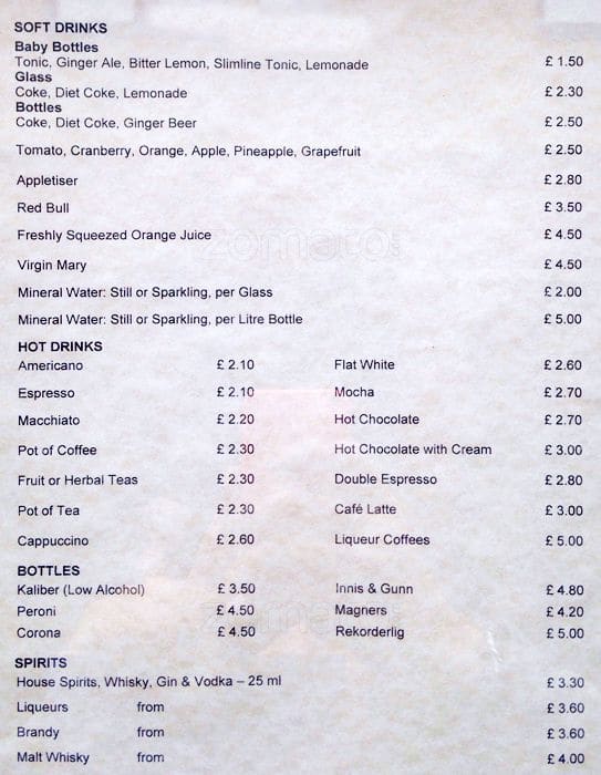 Menu at The Dome restaurant, Edinburgh, 14 St