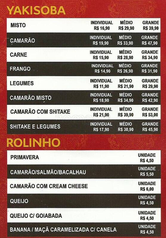 Yakioba Vila Laura cardápio