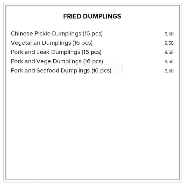 Menu at Noodles 'N Dumplings restaurant, Palmerston North