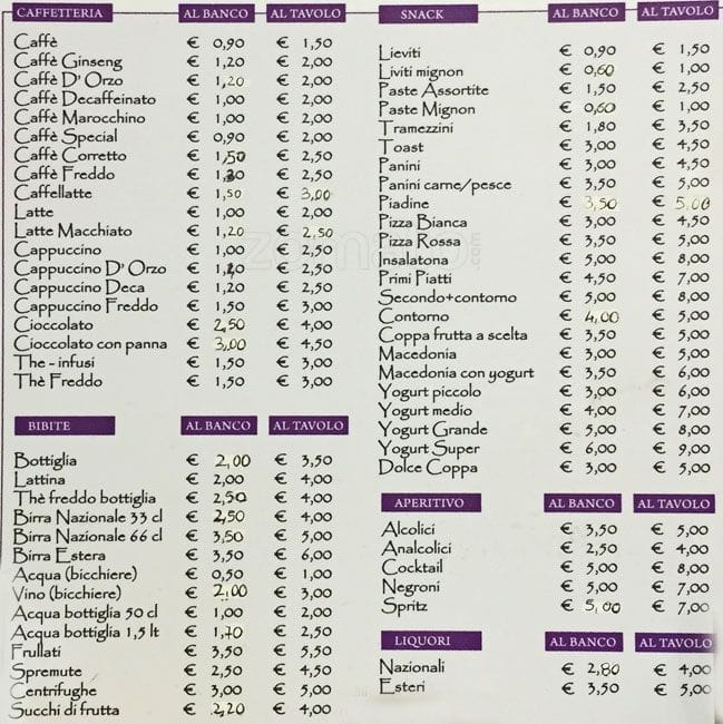 Menu di Pretorius Café 