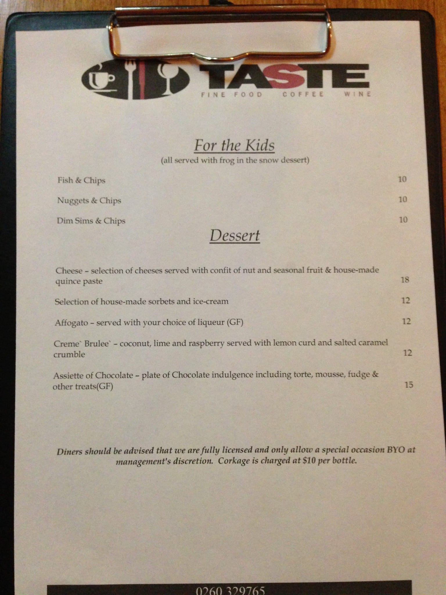 Rutherglen Brewery menu