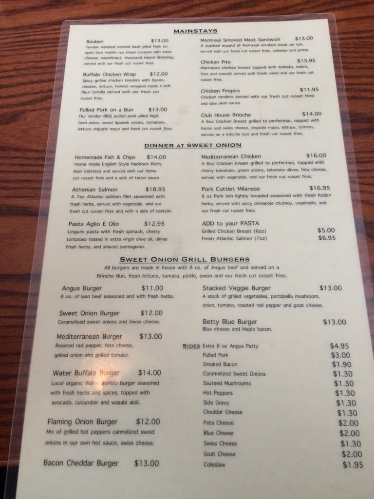 Menu at The Sweet Onion Bistro pub & bar, London