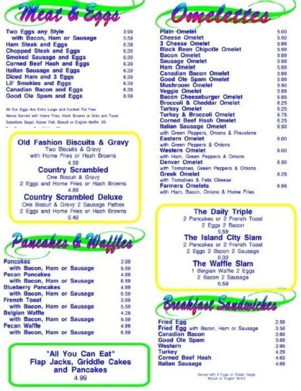 Menu at Over Easy Cafe, Oakland Park, 318 E Oakland Park Blvd