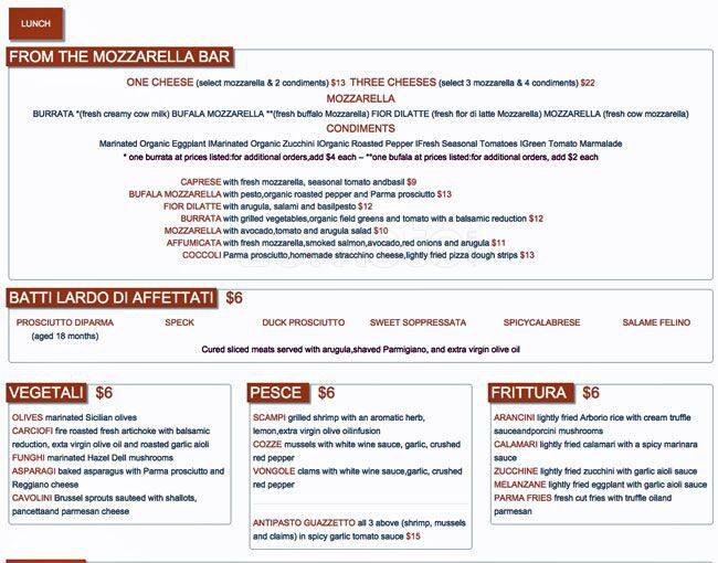 Parma Trattoria & Mozzarella Bar Menu Urbanspoon/Zomato
