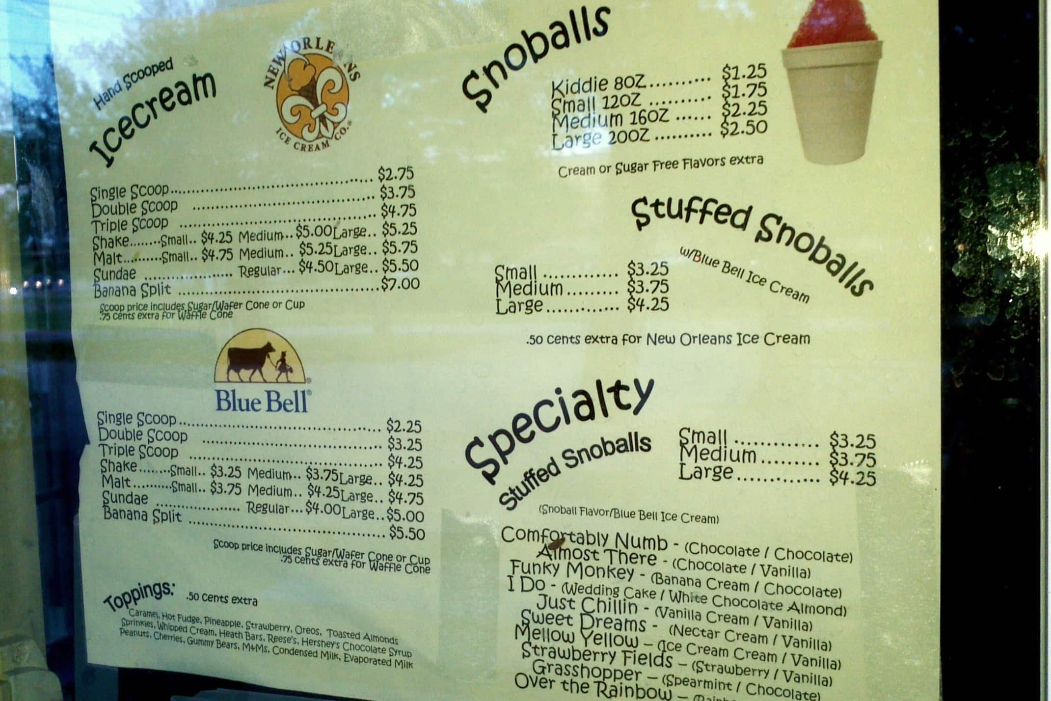 Menu at Just Chillin desserts, Mandeville