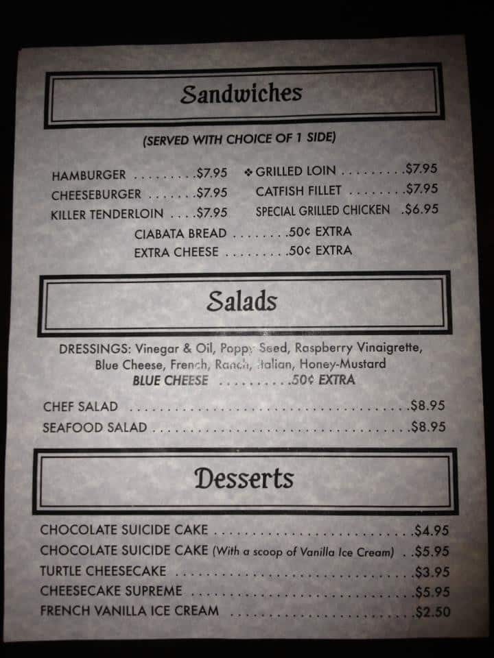 Menu at Riverside Restaurant & Lounge, Monticello