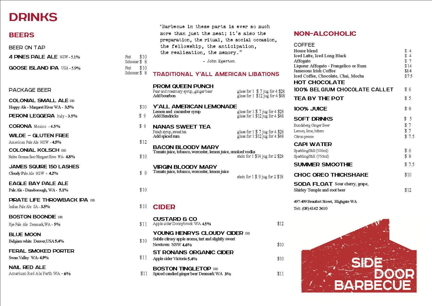 Menu At Side Door Bbq Highgate