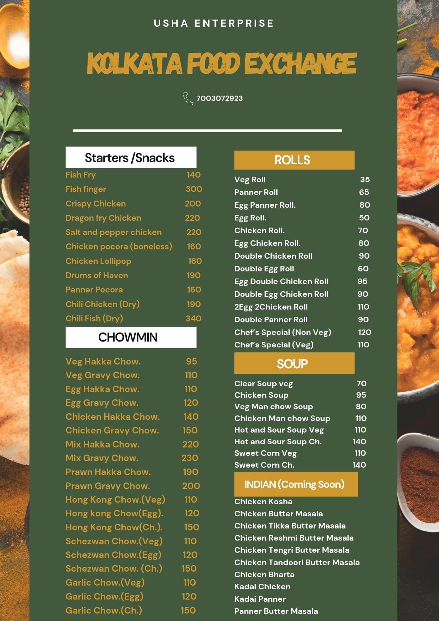 Menu of Kolkata Food Exchange, Golf Green, Kolkata