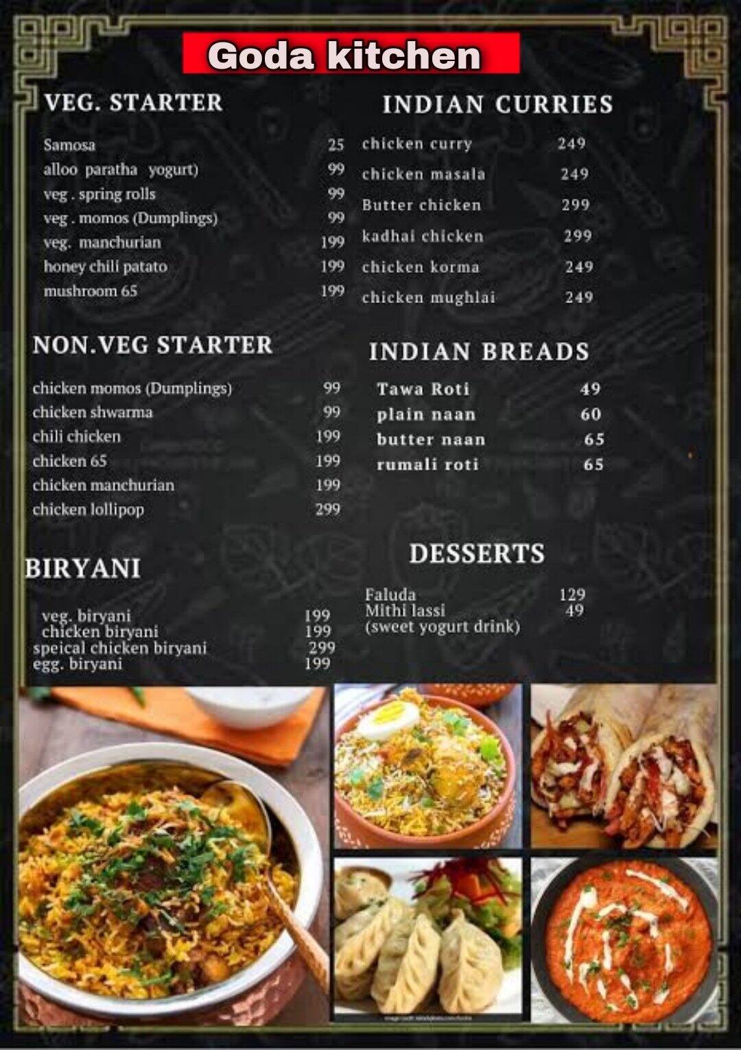 Menu of Goda Kitchen, Jagatpura, Jaipur