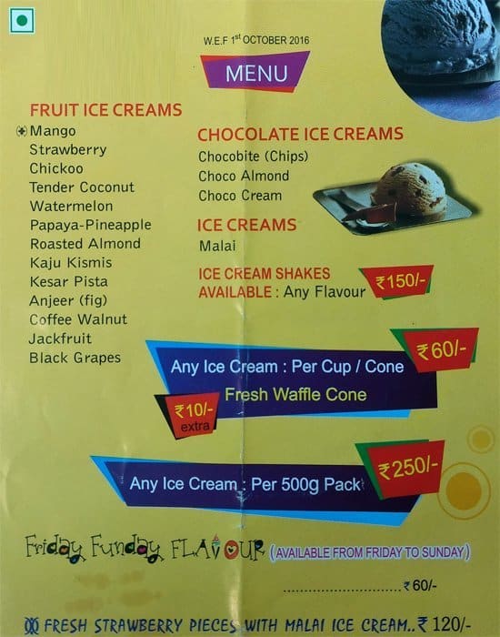 Natural Ice Cream Menu, Menu for Natural Ice Cream, Malad West, Mumbai