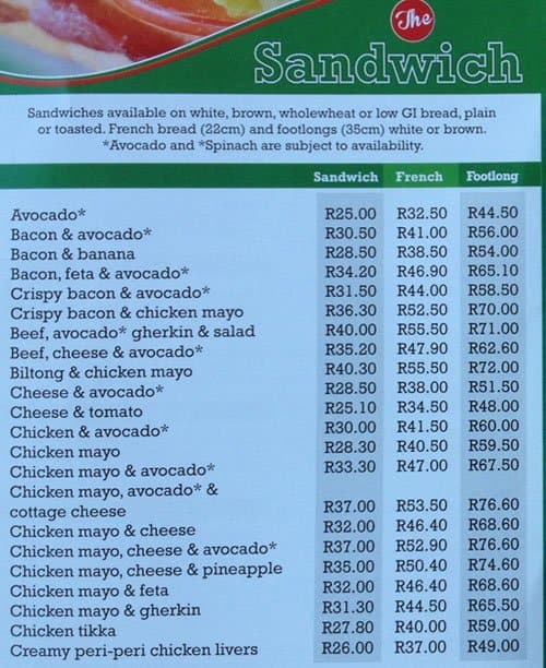 sandwich baron menu