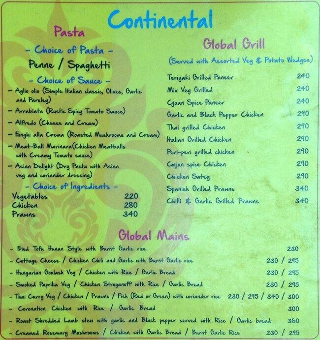 Menu at Bombay Creamery Cafe, Pune, beside idbi bank