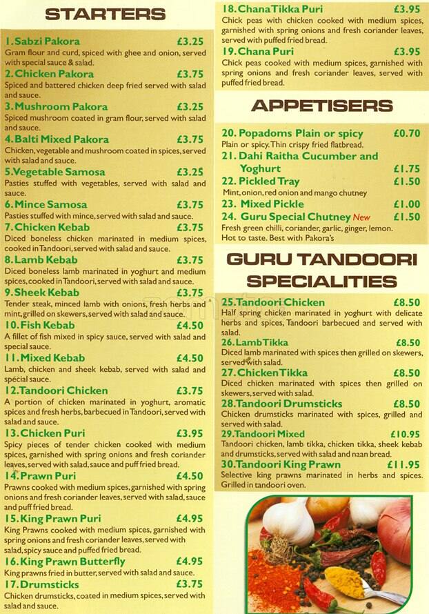The Guru Menu, Menu for The Guru, Fountainbridge, Edinburgh Zomato UK