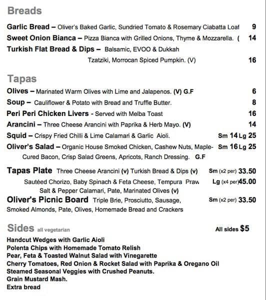 Oliver's on James Street Menu Urbanspoon/Zomato