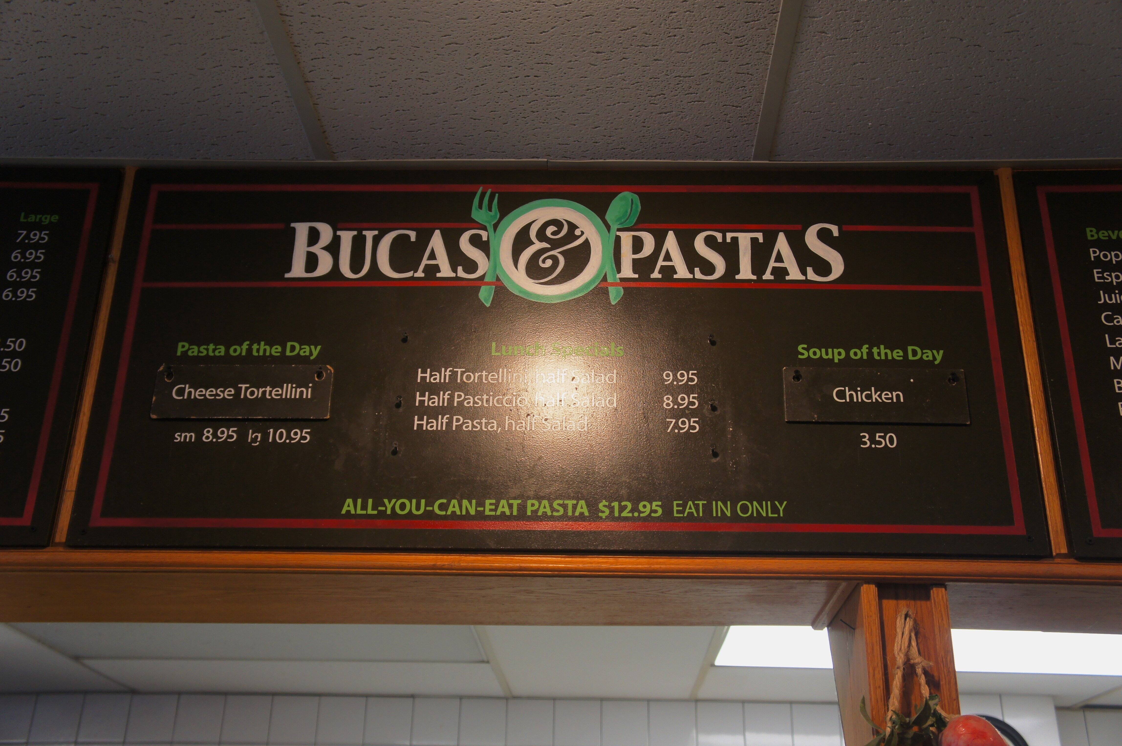 Bucas & Pastas Menu, Menu for Bucas & Pastas, Meadowlark, Edmonton