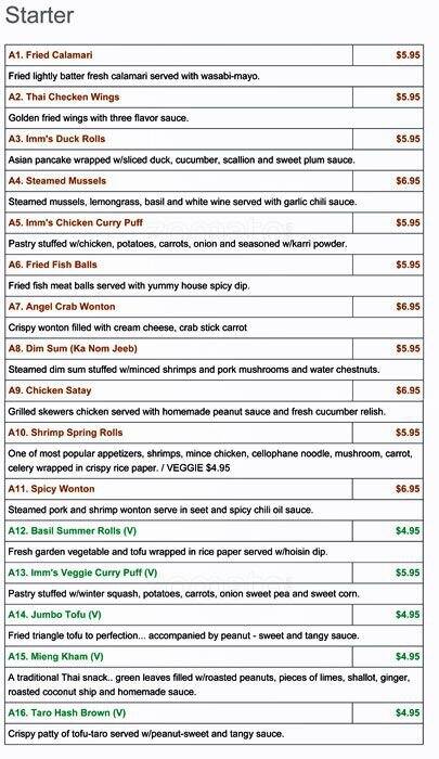 Imm Thai Street Food Menu Menu For Imm Thai Street Food Berkeley