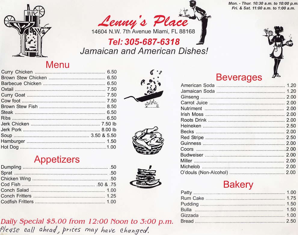 Lenny's Place Menu, Menu for Lenny's Place, North Miami/North Miami