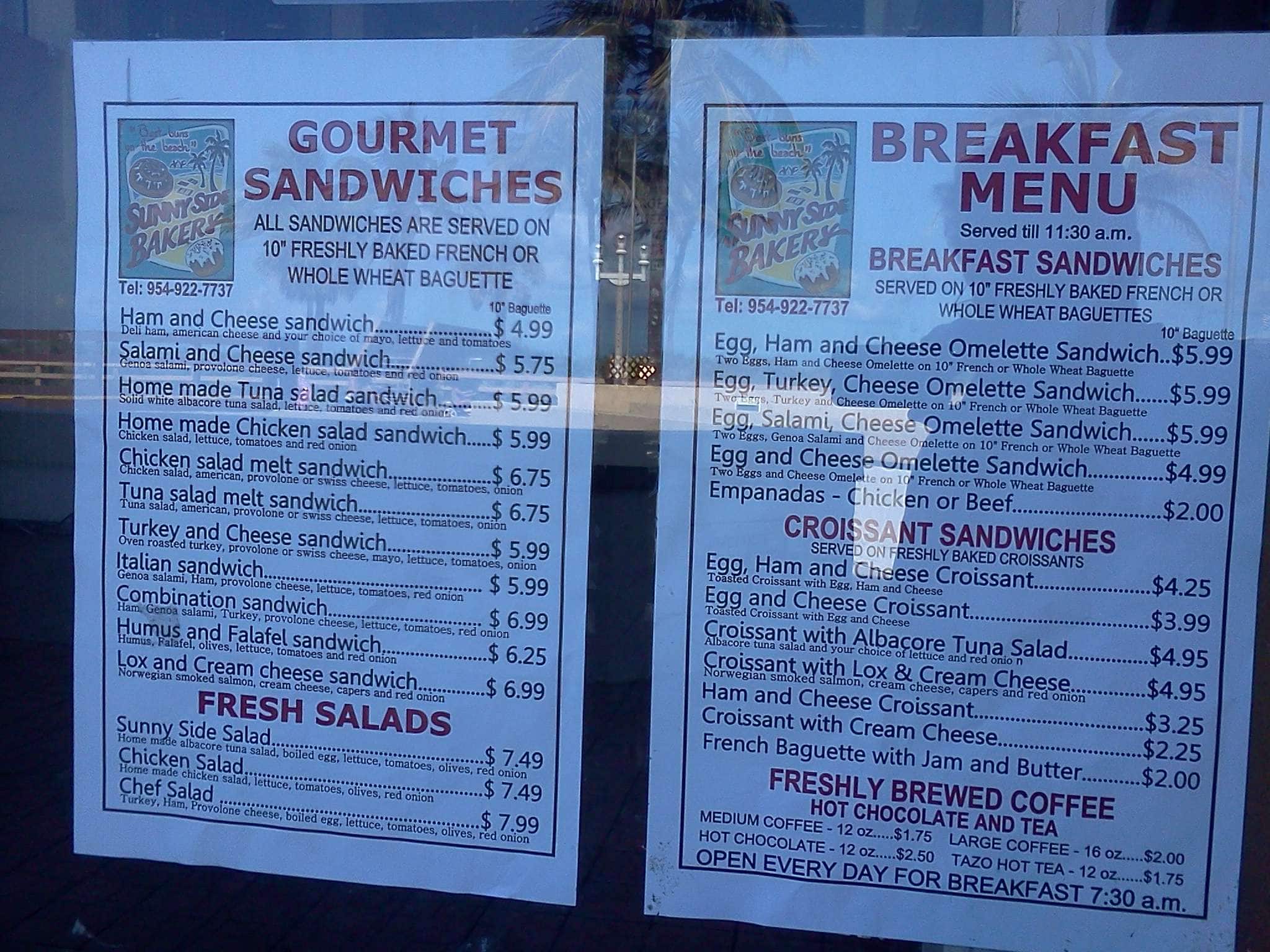 Sunny Side Bakery Menu, Menu for Sunny Side Bakery, Hollywood