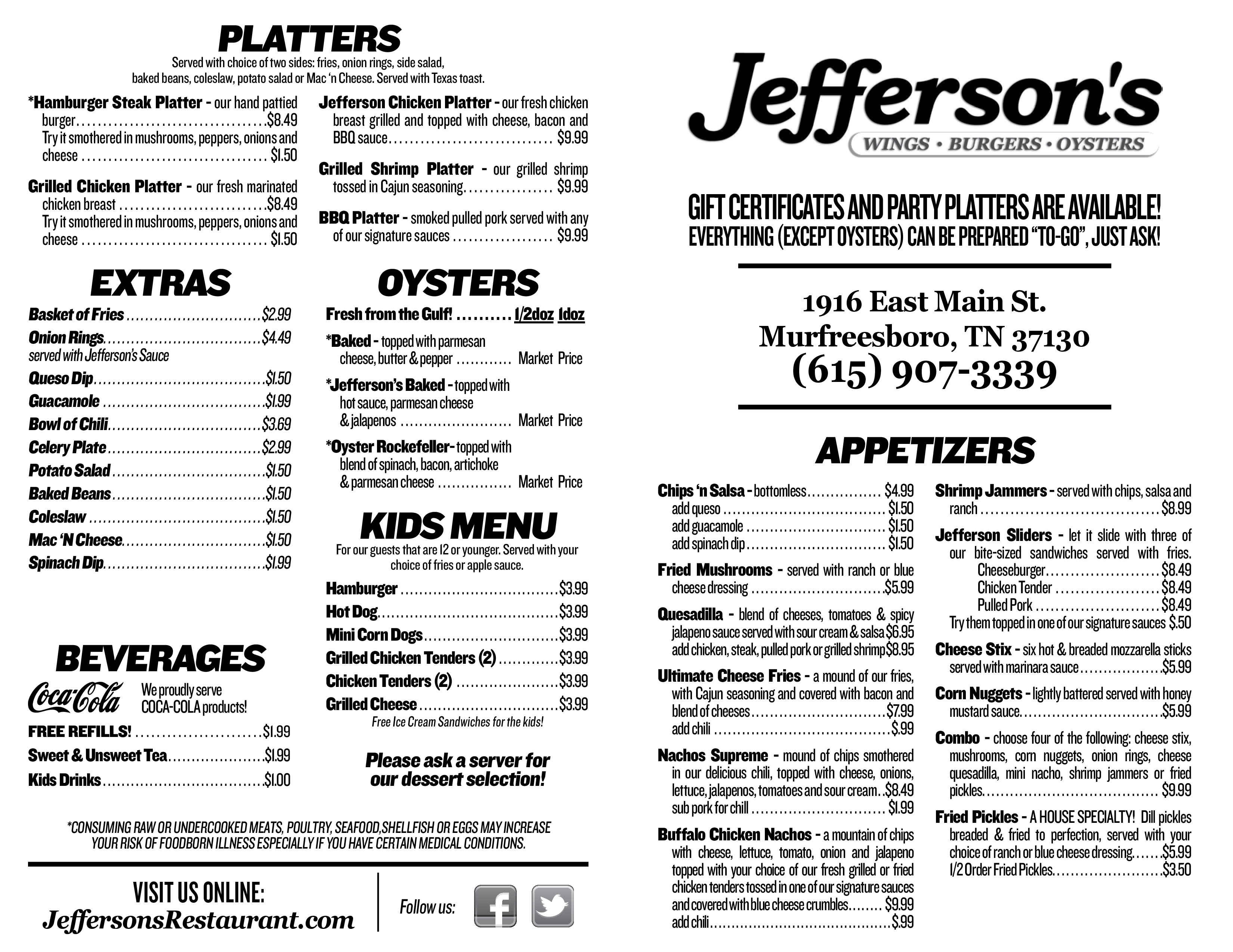 Jefferson's of Murfreesboro Menu Urbanspoon/Zomato