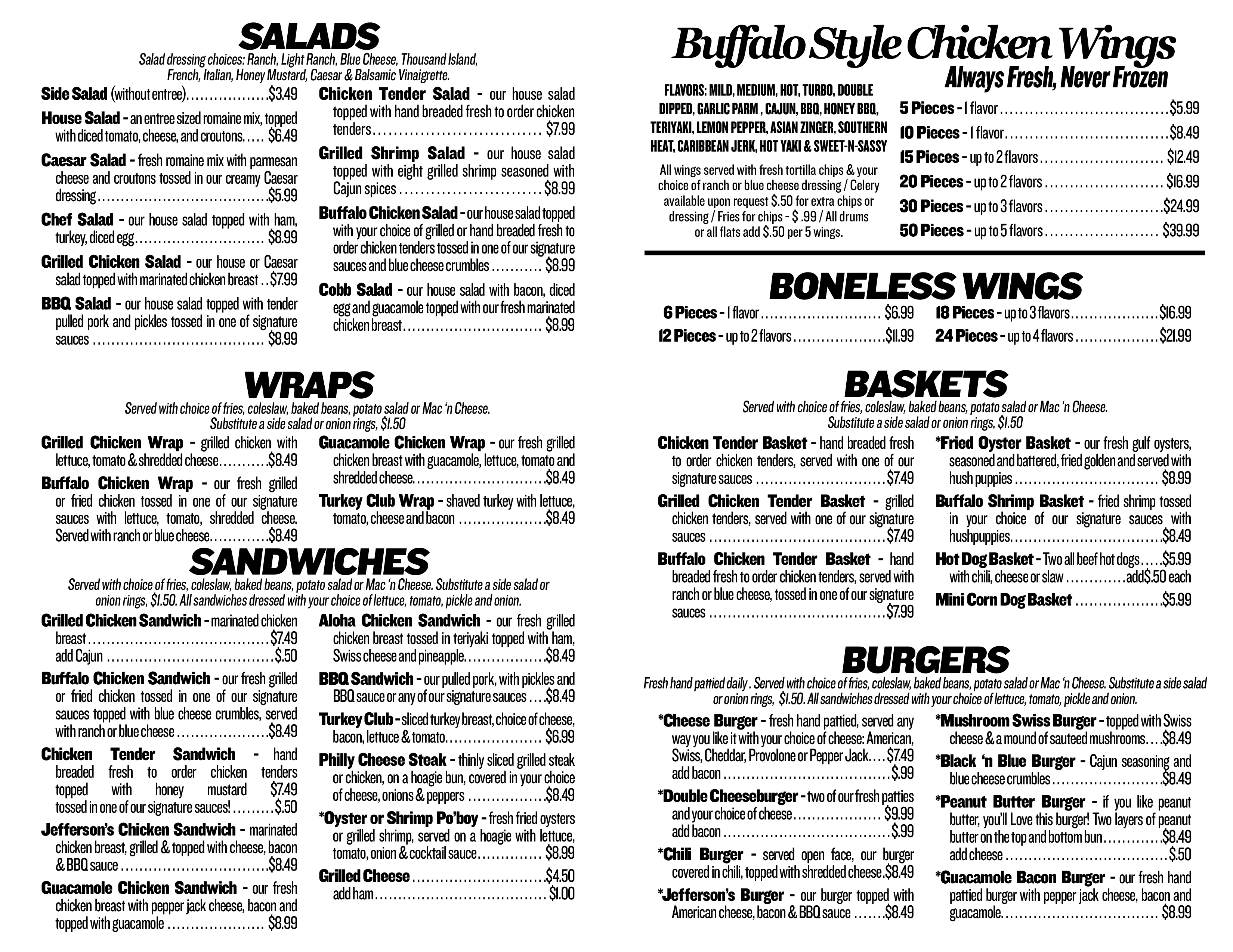 Menu at Jefferson's pub & bar, Murfreesboro, E Main St