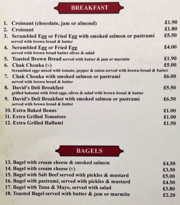 Davids Deli Menu, Menu for Davids Deli, West Hampstead, London - Zomato UK