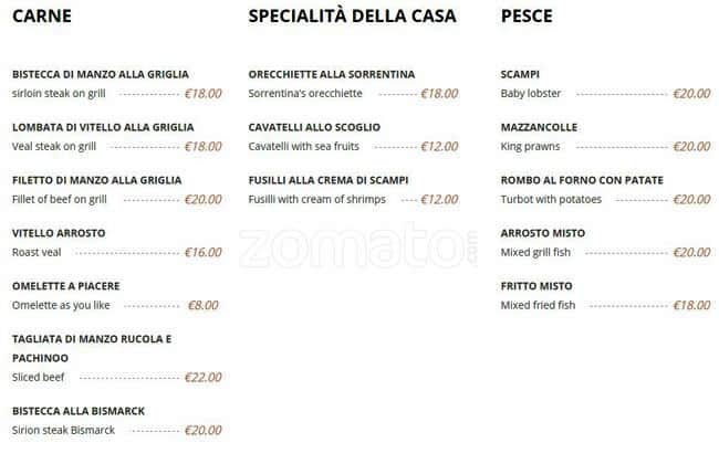 Menu di La Piccola Irpinia 