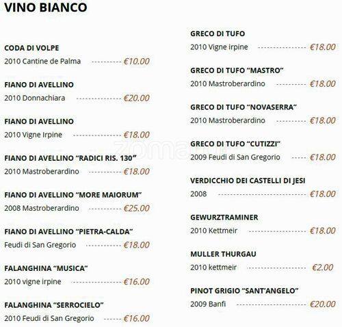 Menu di La Piccola Irpinia 