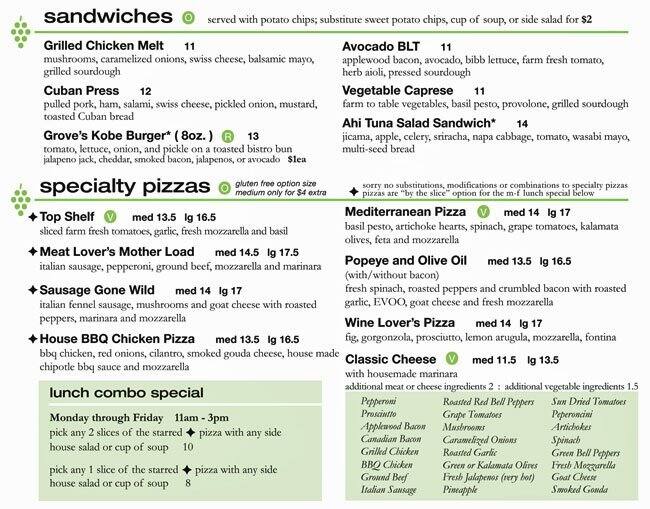 The Grove Wine Bar Kitchen Menu