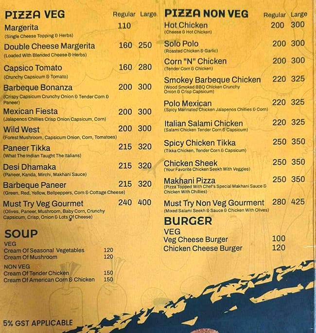 Menu of Pizzas N Pastas, Dahisar East, Mumbai