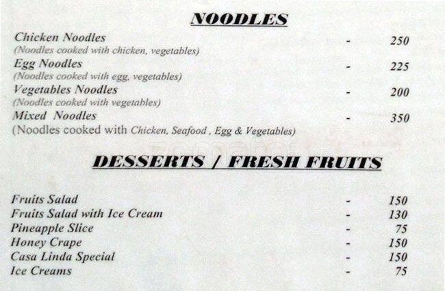 Casa Linda menu