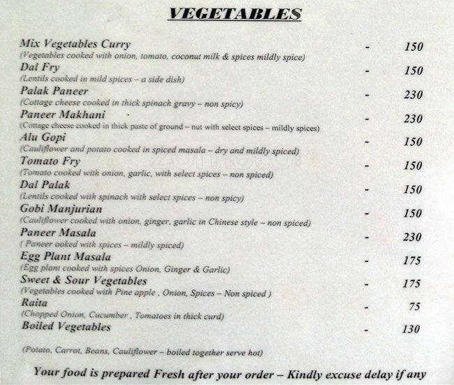 Casa Linda menu