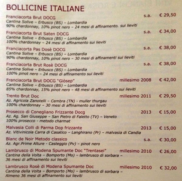 Menu di Le Rosse 