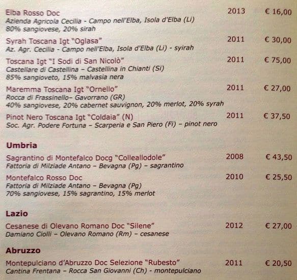 Menu di Le Rosse 