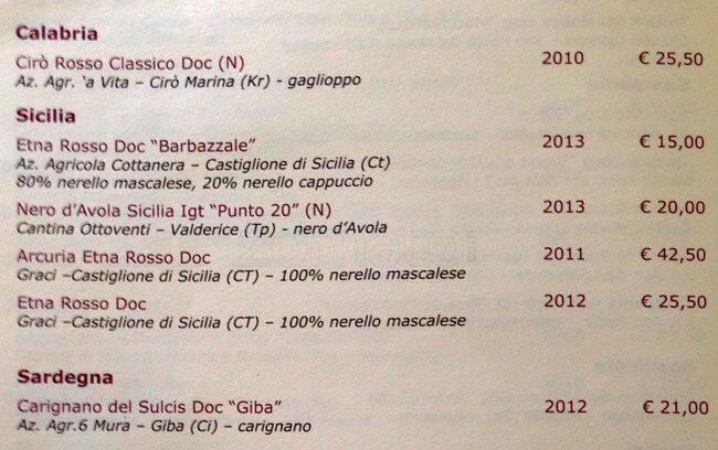 Menu di Le Rosse 