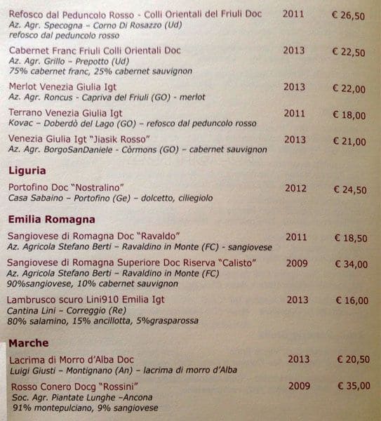 Menu di Le Rosse 