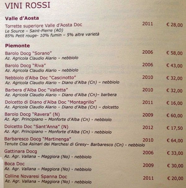 Menu di Le Rosse 