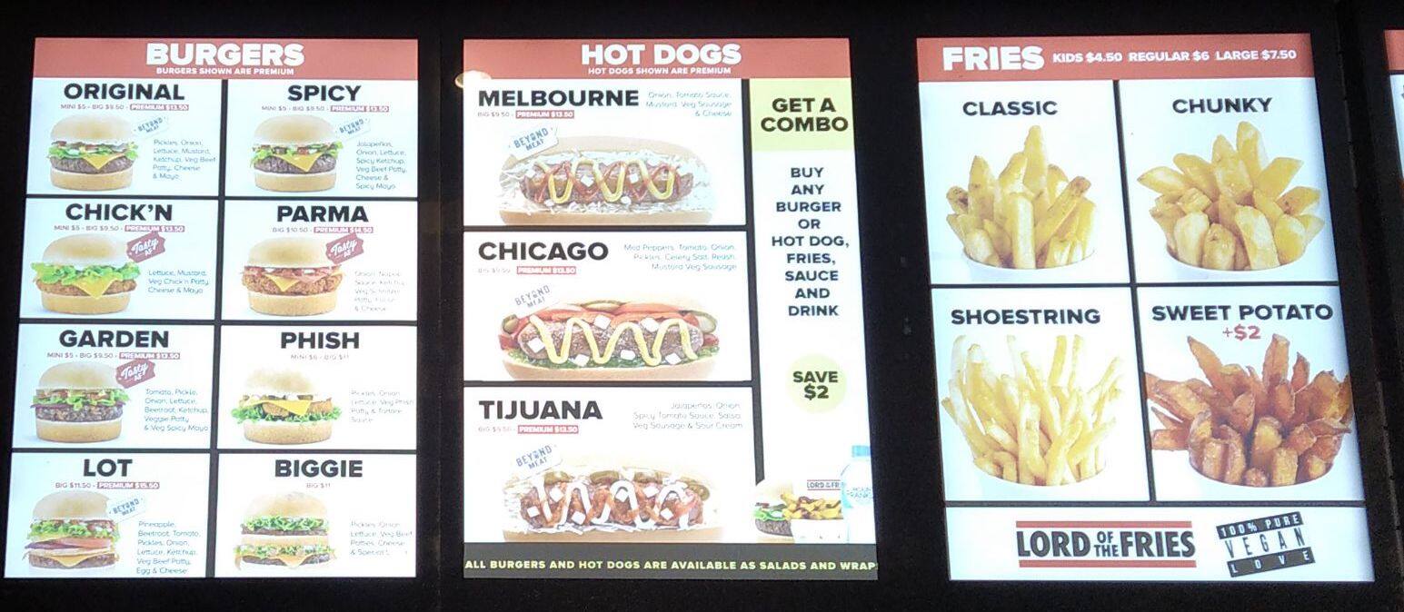 Lord of the Fries Menu, Menu for Lord 