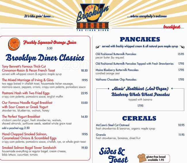 Brooklyn Diner USA Menu, Menu for Brooklyn Diner USA, Midtown, New York