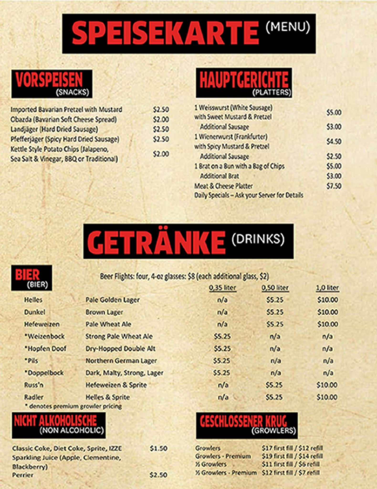 Menu at Kansas City Bier Company pub & bar, Kansas City