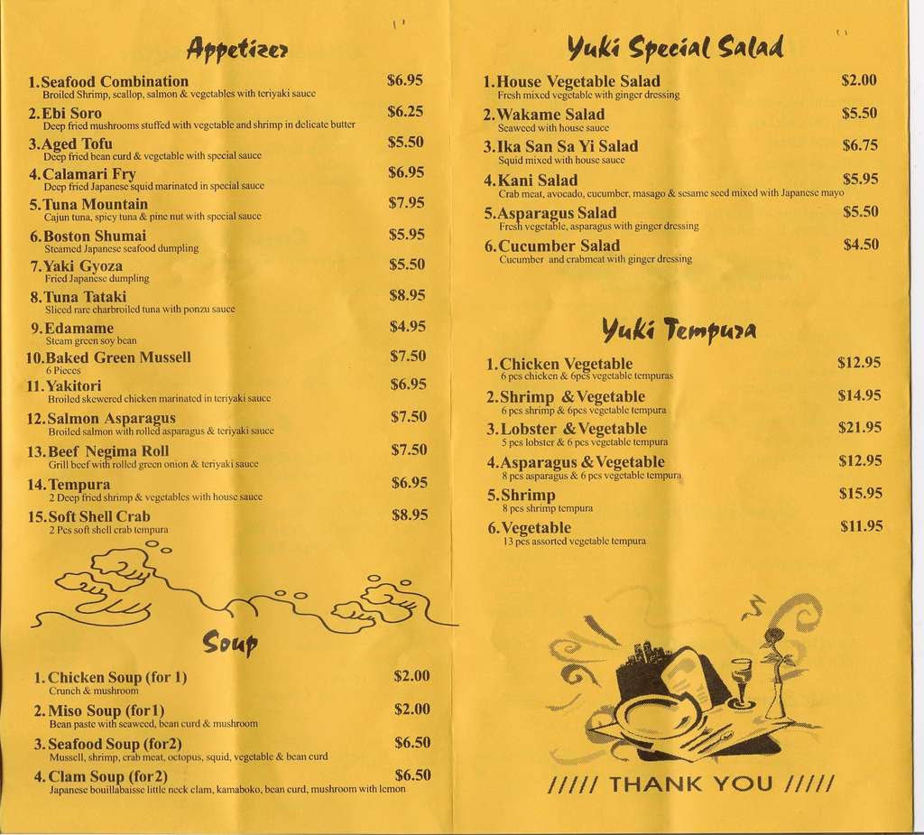 Yuki Japanese Restaurant Menu, Menu for Yuki Japanese Restaurant ...