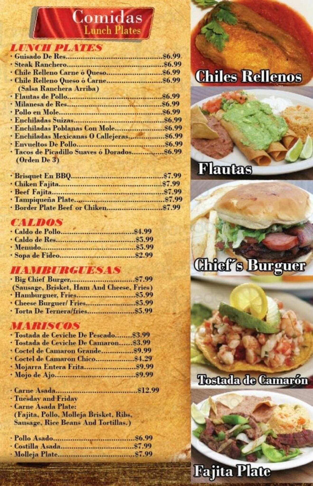 Cheif Menu Menu at Chief's Restaurant, Laredo, 46 State Highway 359