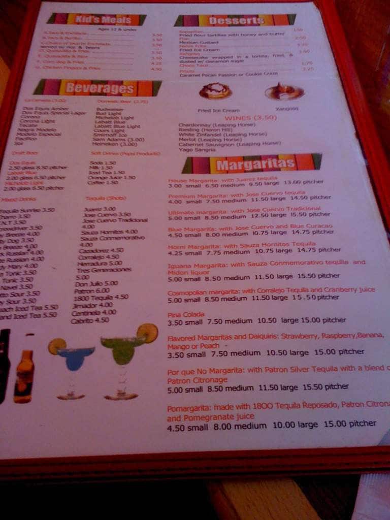 Menu at Garcia's Mexican Restaurant, Elmira