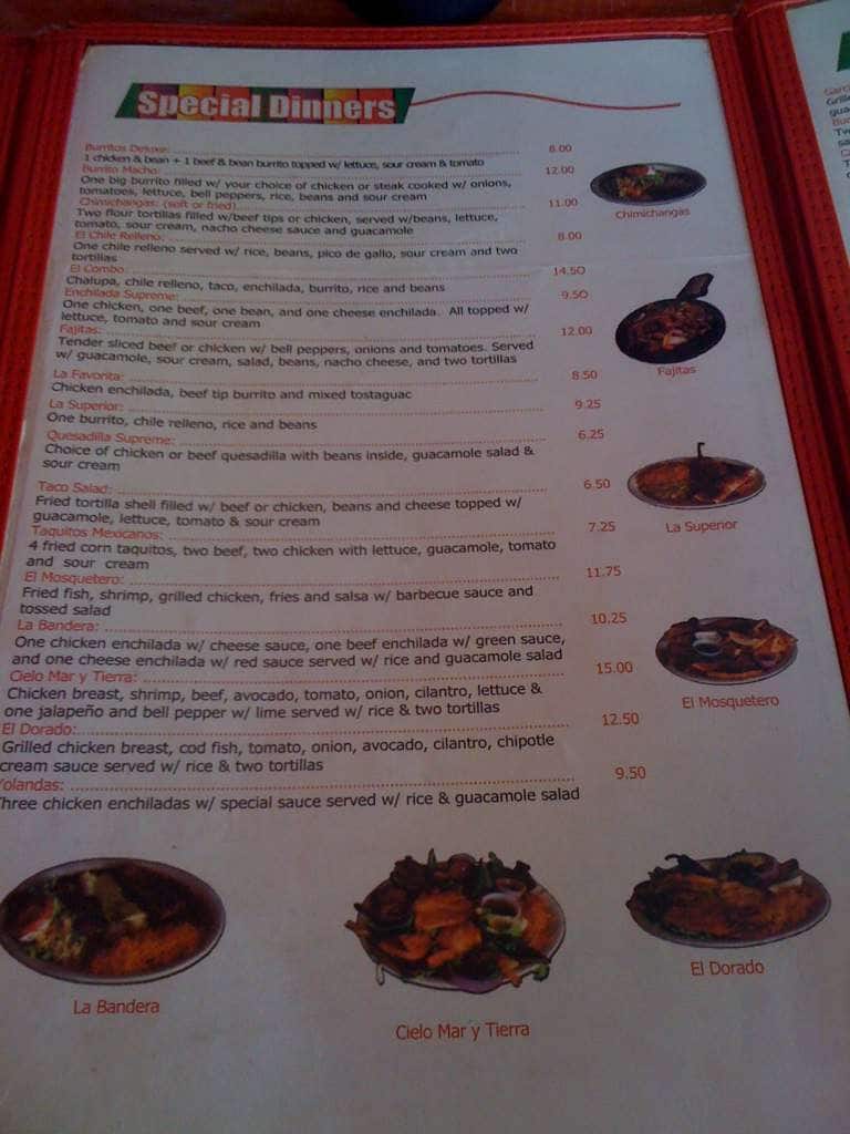 Menu at Garcia's Mexican Restaurant, Elmira